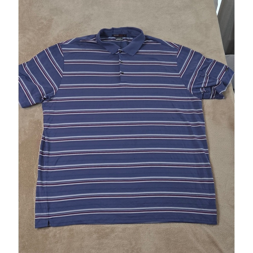 Nike Tiger Woods Collection Polo Golf Shirt Men Size 2XL Blue‎ Striped S/S EUC